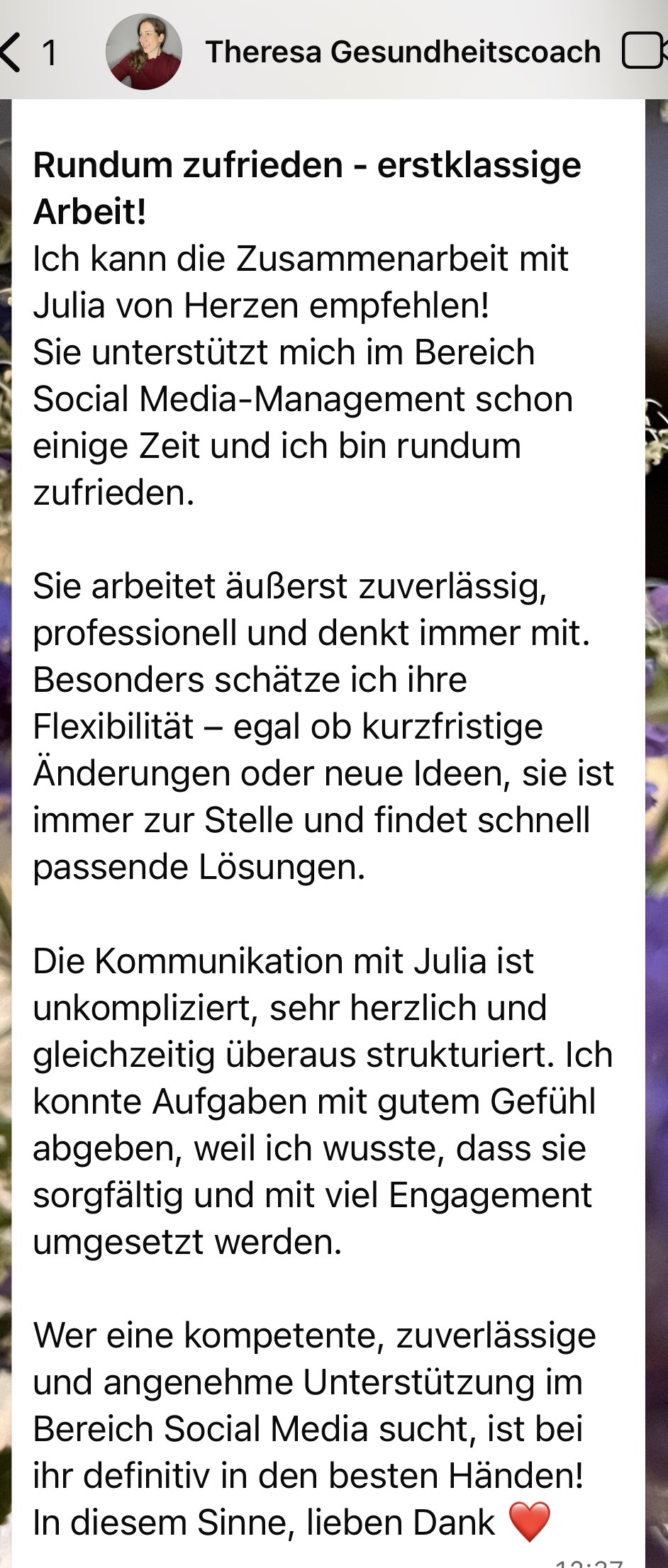 Feedback von Theresa Ross